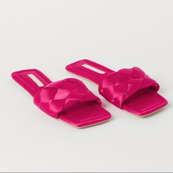 H&M Fuchsia Satin square toe braided sandals